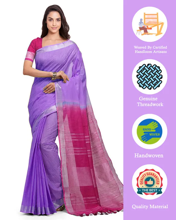 Lilac_Purple_&_Raspberry_Pink_women's_Bhagalpuri_Handloom_Ethnic_Wear_Linen_Two_Dye_Saree_With_Running_Unstitched_Blouse_Piece