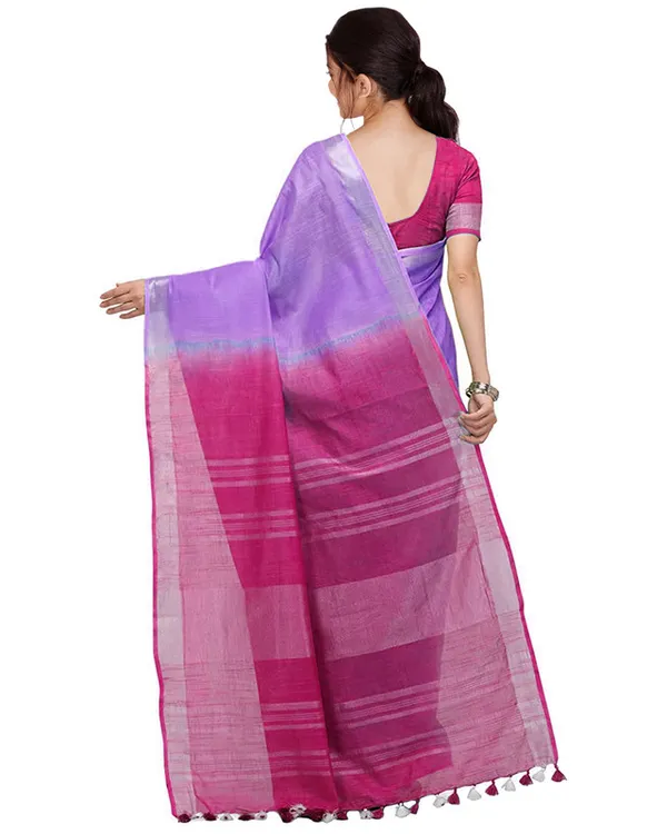 Lilac_Purple_&_Raspberry_Pink_women's_Bhagalpuri_Handloom_Ethnic_Wear_Linen_Two_Dye_Saree_With_Running_Unstitched_Blouse_Piece