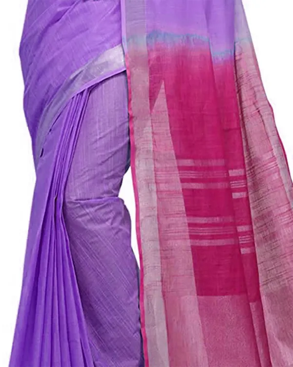 Lilac_Purple_&_Raspberry_Pink_women's_Bhagalpuri_Handloom_Ethnic_Wear_Linen_Two_Dye_Saree_With_Running_Unstitched_Blouse_Piece