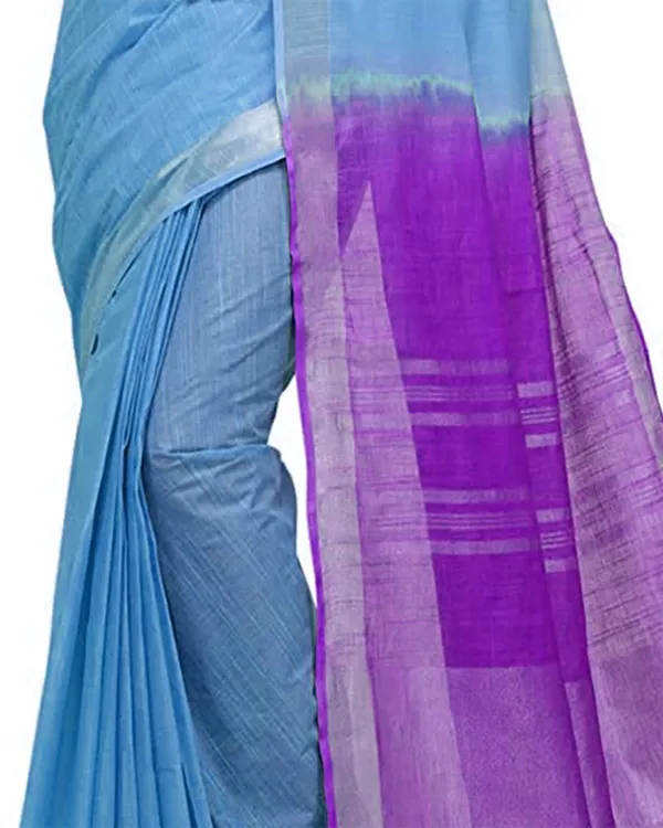 Pacific_Cyan_&_French_Violet_women's_Bhagalpuri_Handloom_Ethnic_Wear_Linen_Two_Dye_Saree_With_Running_Unstitched_Blouse_Piece