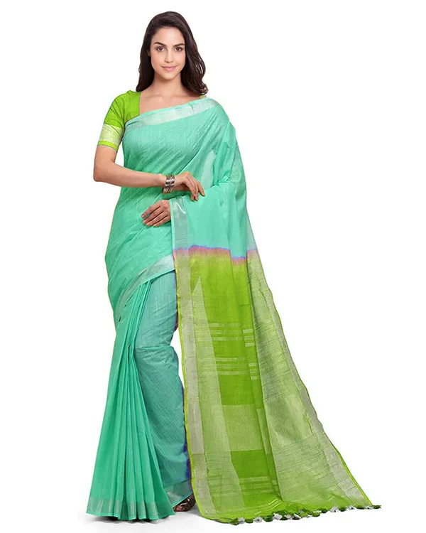 Bhagalpuri_Handloom_Ethnic_Wear_Linen_Two_Dye_Saree_With_Running_Unstitched_Blouse_Piece
