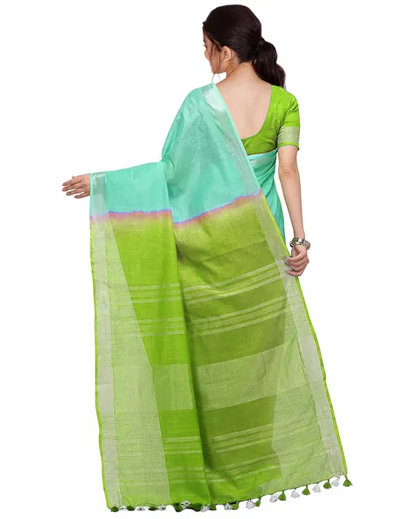 Bhagalpuri_Handloom_Ethnic_Wear_Linen_Two_Dye_Saree_With_Running_Unstitched_Blouse_Piece