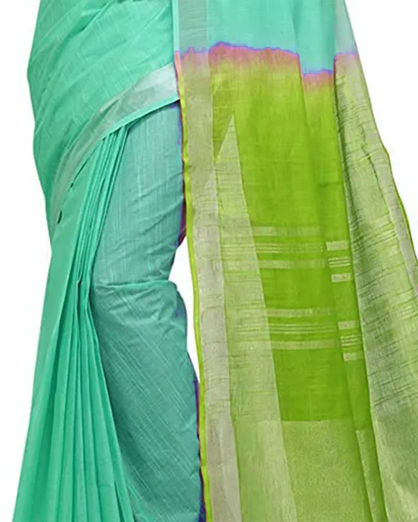 Bhagalpuri_Handloom_Ethnic_Wear_Linen_Two_Dye_Saree_With_Running_Unstitched_Blouse_Piece