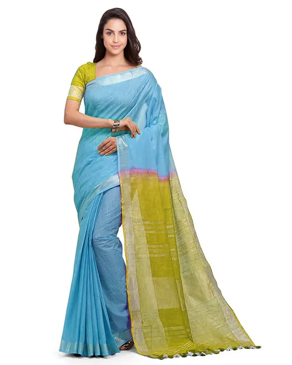 Bhagalpuri_Handloom_Linen_Cotton_Blend_Two_Dye_Saree_With_Running_Unstitched_Blouse_Piece