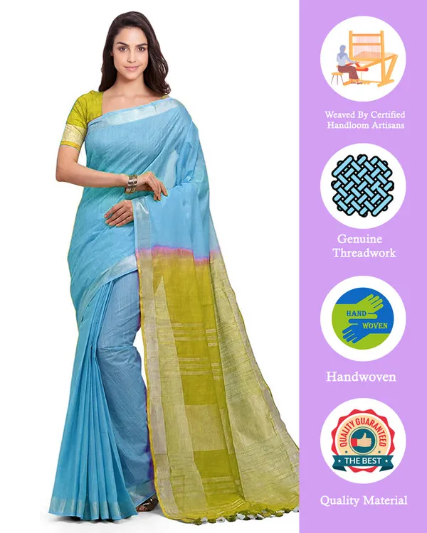 Bhagalpuri_Handloom_Linen_Cotton_Blend_Two_Dye_Saree_With_Running_Unstitched_Blouse_Piece