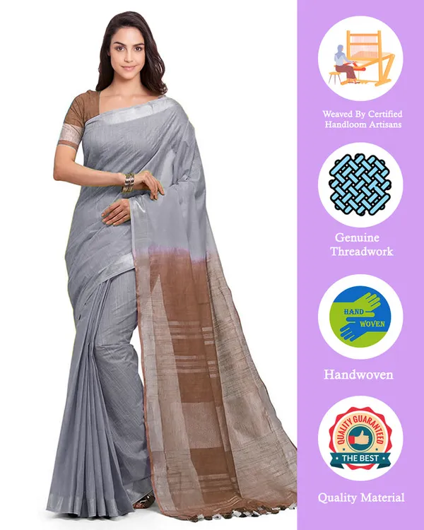 Grey_&_Brown_women's_Bhagalpuri_Handloom_Linen_Cotton_Blend_Two_Dye_Saree_With_Running_Unstitched_Blouse_Piece