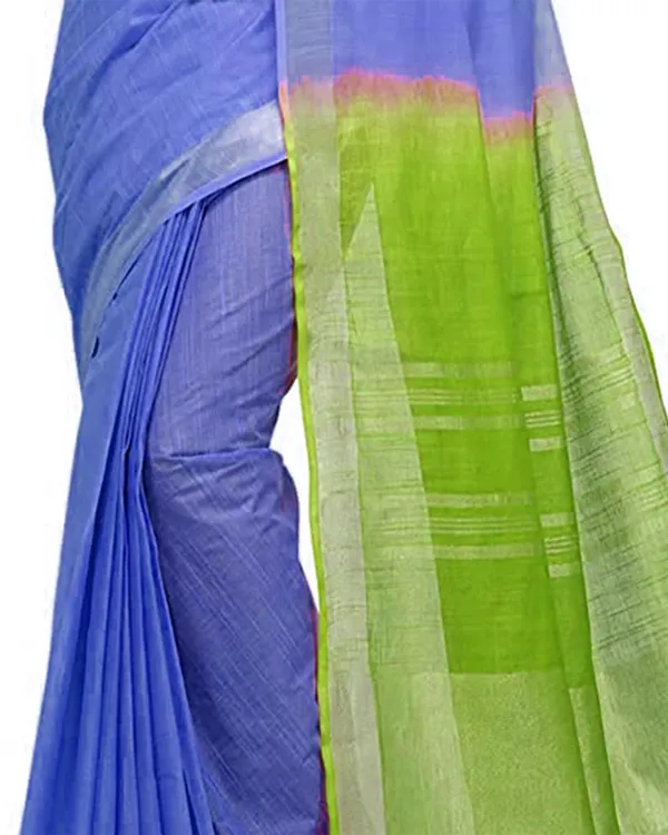 Iris_Blue_&_Apple_Green_women's_Bhagalpuri_Handloom_Linen_Cotton_Blend_Two_Dye_Saree_With_Running_Unstitched_Blouse_Piece