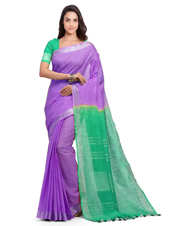 Bhagalpuri_Handloom_Linen_Cotton_Blend_Two_Dye_Saree_With_Running_Unstitched_Blouse_Piece