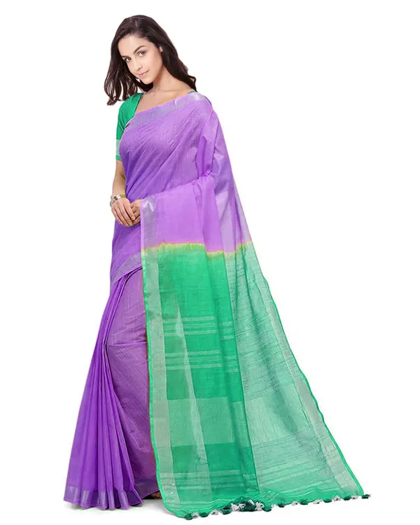 Bhagalpuri_Handloom_Linen_Cotton_Blend_Two_Dye_Saree_With_Running_Unstitched_Blouse_Piece