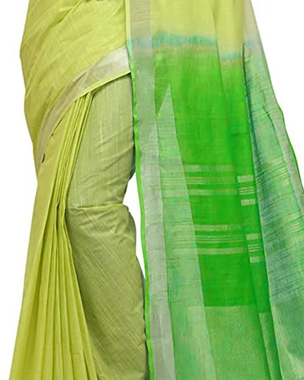 Lime_Green_&_Kelly_Green_women's_Bhagalpuri_Handloom_Linen_Cotton_Blend_Two_Dye_Saree_With_Running_Unstitched_Blouse_Piece