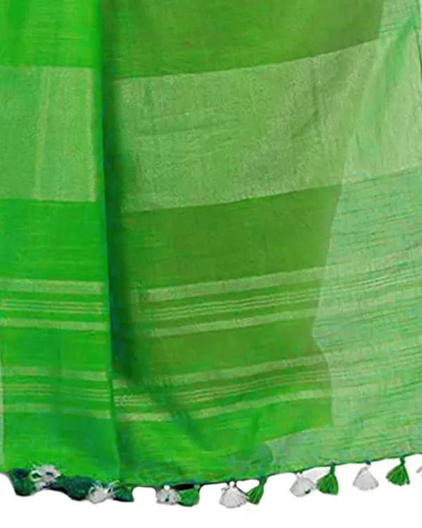 Lime_Green_&_Kelly_Green_women's_Bhagalpuri_Handloom_Linen_Cotton_Blend_Two_Dye_Saree_With_Running_Unstitched_Blouse_Piece