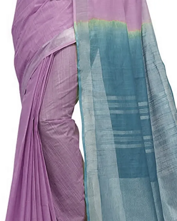 Mauve_Purple_&_Cerulean_Blue_women's_Bhagalpuri_Handloom_Linen_Cotton_Blend_Two_Dye_Saree_With_Running_Unstitched_Blouse_Piece