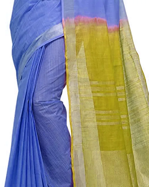 Neon_Blue_&_Pear_Green_women's_Bhagalpuri_Handloom_Linen_Cotton_Blend_Two_Dye_Saree_With_Running_Unstitched_Blouse_Piece