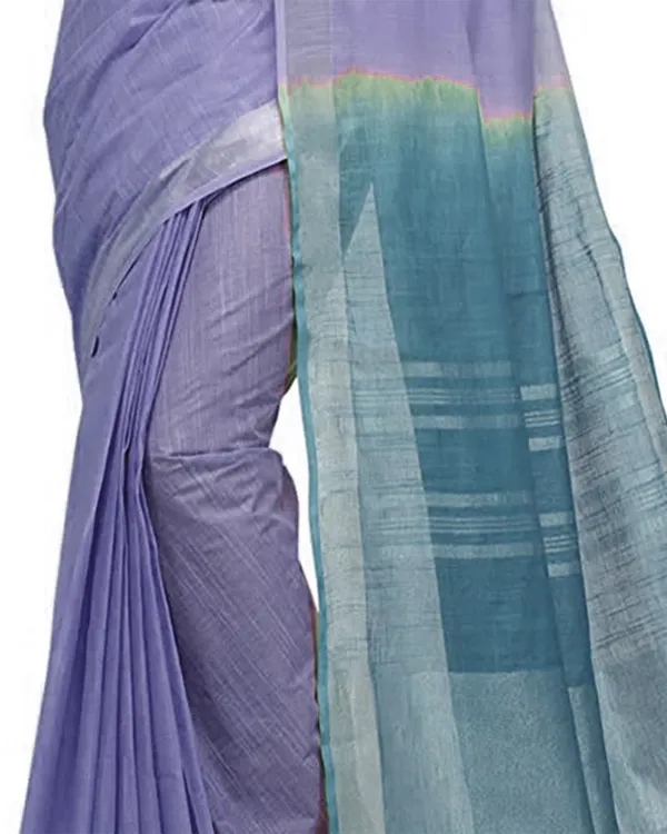 Pale_Purple_&_Cerulean_Blue_women's_Bhagalpuri_Handloom_Linen_Cotton_Blend_Two_Dye_Saree_With_Running_Unstitched_Blouse_Piece