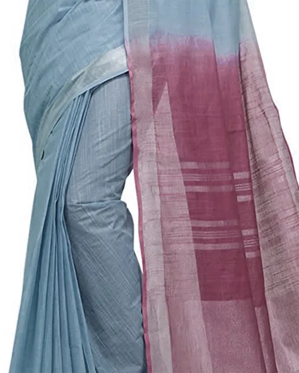 owder_Blue_&_Quinacridone_Magenta_women's_Bhagalpuri_Handloom_Linen_Cotton_Blend_Two_Dye_Saree_With_Running_Unstitched_Blouse_Piece