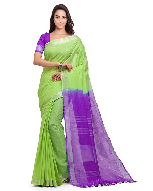 Bhagalpuri_Handloom_Linen_Slub_Blend_Two_Dye_Saree_With_Running_Unstitched_Blouse_Piece