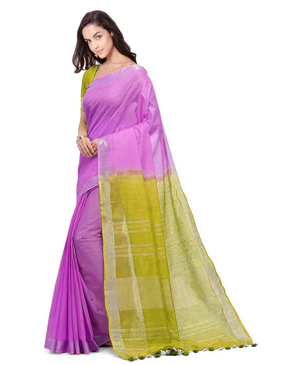 women's_Bhagalpuri_Handloom_Linen_Slub_Blend_Two_Dye_Saree_With_Running_Unstitched_Blouse_Piece