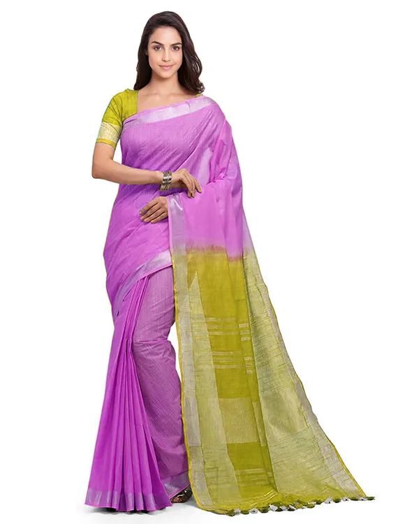 women's_Bhagalpuri_Handloom_Linen_Slub_Blend_Two_Dye_Saree_With_Running_Unstitched_Blouse_Piece