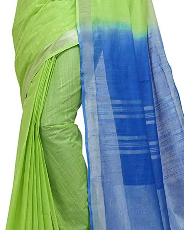 Green_&_Cyan_women's_Bhagalpuri_Handloom_Linen_Slub_Blend_Two_Dye_Saree_With_Running_Unstitched_Blouse_Piece