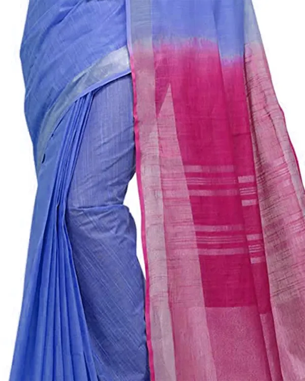 Bhagalpuri_Handloom_Linen_Slub_Blend_Two_Dye_Saree_With_Running_Unstitched_Blouse_Piece