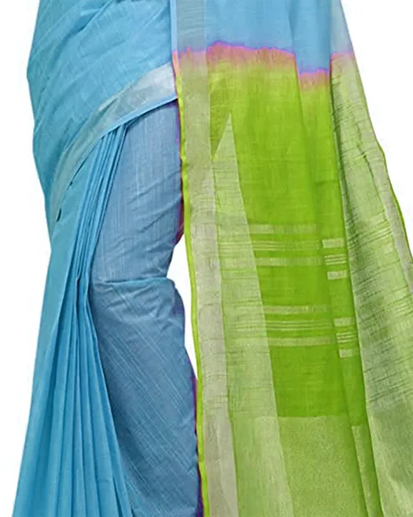 Cyan_&_Apple_Green_women's_Bhagalpuri_Handloom_Pure_Cotton_Two_Dye_Saree_With_Running_Unstitched_Blouse_Piece