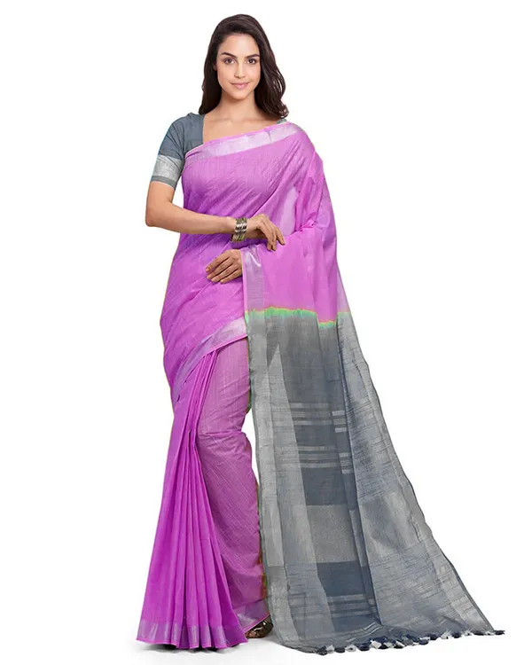Fuchsia_Pink_&_Grey_women's_Bhagalpuri_Handloom_Pure_Cotton_Two_Dye_Saree_With_Running_Unstitched_Blouse_Piece