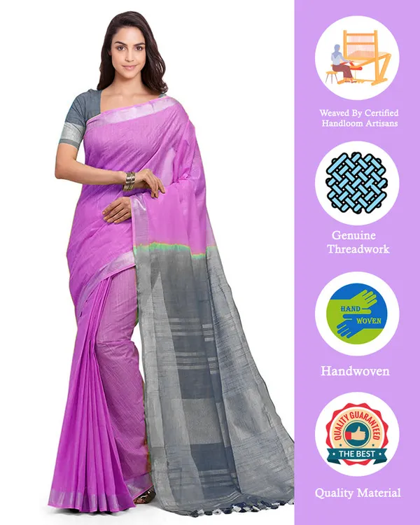 Fuchsia_Pink_&_Grey_women's_Bhagalpuri_Handloom_Pure_Cotton_Two_Dye_Saree_With_Running_Unstitched_Blouse_Piece