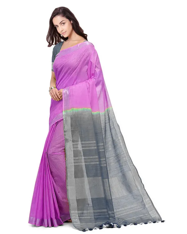 Fuchsia_Pink_&_Grey_women's_Bhagalpuri_Handloom_Pure_Cotton_Two_Dye_Saree_With_Running_Unstitched_Blouse_Piece