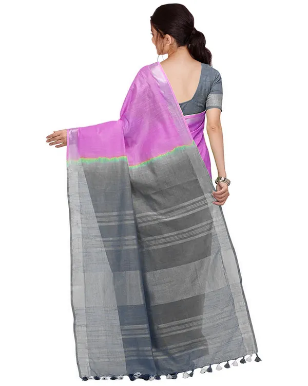 Fuchsia_Pink_&_Grey_women's_Bhagalpuri_Handloom_Pure_Cotton_Two_Dye_Saree_With_Running_Unstitched_Blouse_Piece