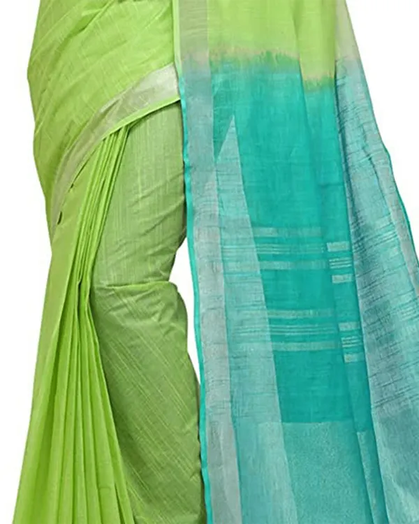 Green_&_Turquoise_women's_Bhagalpuri_Handloom_Pure_Cotton_Two_Dye_Saree_With_Running_Unstitched_Blouse_Piece