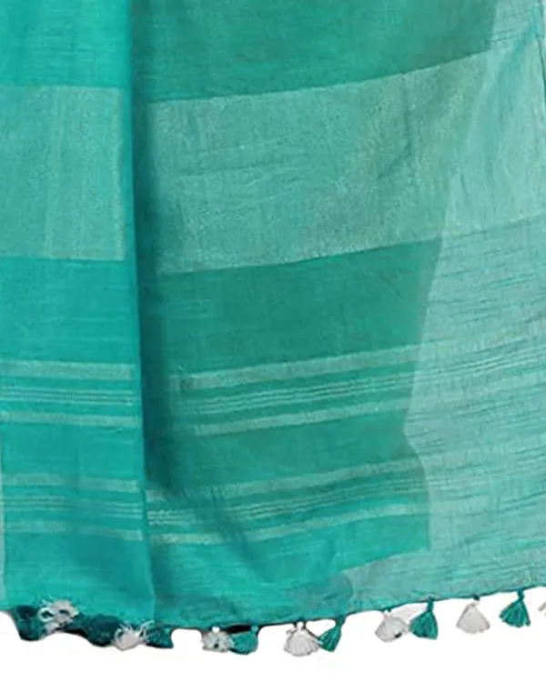 Green_&_Turquoise_women's_Bhagalpuri_Handloom_Pure_Cotton_Two_Dye_Saree_With_Running_Unstitched_Blouse_Piece