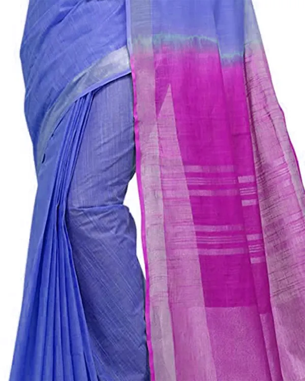 Iiris_Blue_&_Wild_Strawberry_women's_Bhagalpuri_Handloom_Pure_Cotton_Two_Dye_Saree_With_Running_Unstitched_Blouse_Piece