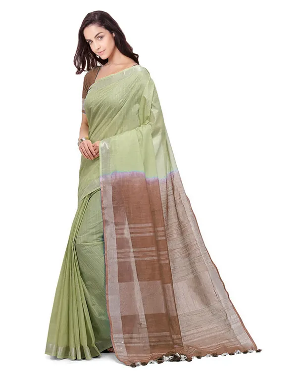Khaki_Tan_&_Brown_women's_Bhagalpuri_Handloom_Pure_Cotton_Two_Dye_Saree_With_Running_Unstitched_Blouse_Piece