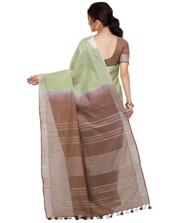 Khaki_Tan_&_Brown_women's_Bhagalpuri_Handloom_Pure_Cotton_Two_Dye_Saree_With_Running_Unstitched_Blouse_Piece