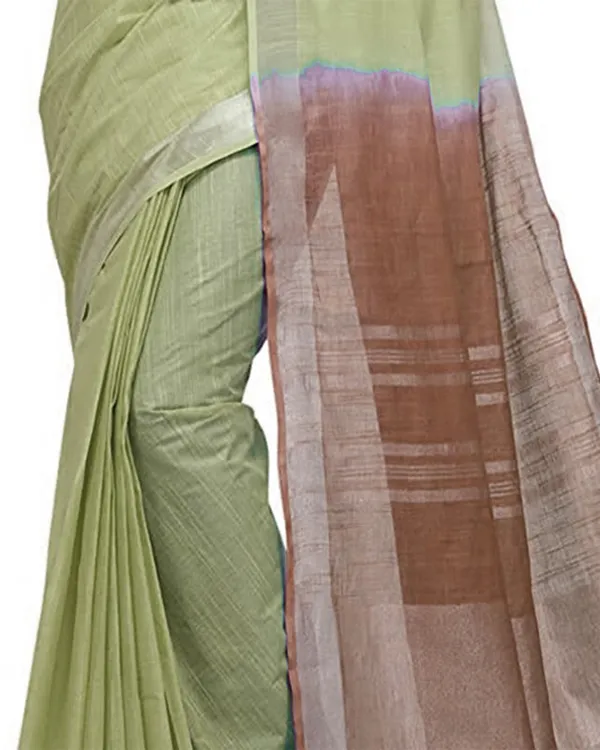 Khaki_Tan_&_Brown_women's_Bhagalpuri_Handloom_Pure_Cotton_Two_Dye_Saree_With_Running_Unstitched_Blouse_Piece