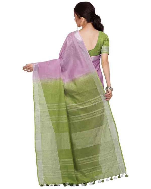 Mauve_Purple_&_Moss_Green_women's_Bhagalpuri_Handloom_Pure_Cotton_Two_Dye_Saree_With_Running_Unstitched_Blouse_Piece