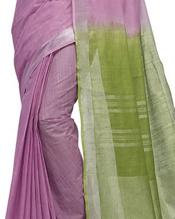 Mauve_Purple_&_Moss_Green_women's_Bhagalpuri_Handloom_Pure_Cotton_Two_Dye_Saree_With_Running_Unstitched_Blouse_Piece