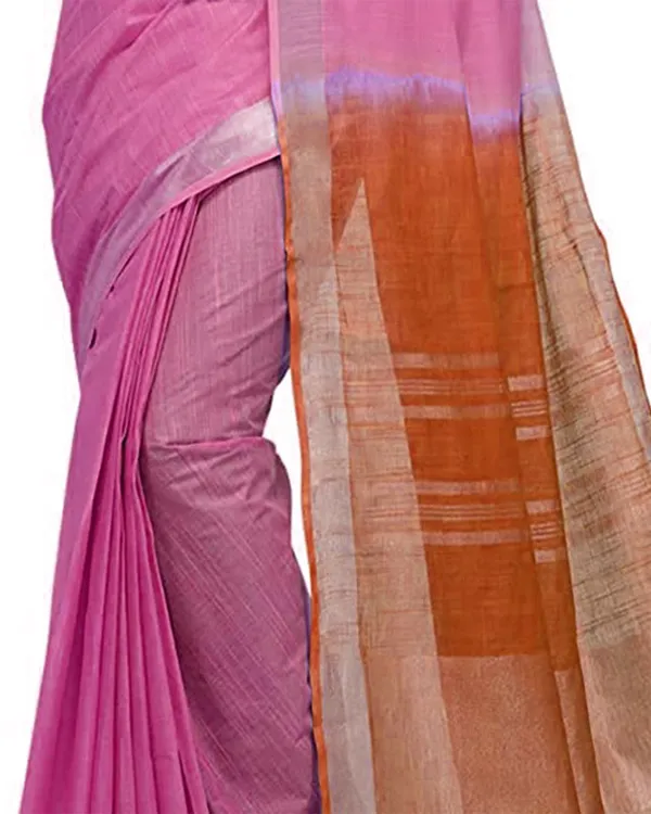 Neon_Pink_&_Mohangni_Orange_women's_Bhagalpuri_Handloom_Pure_Cotton_Two_Dye_Saree_With_Running_Unstitched_Blouse_Piece