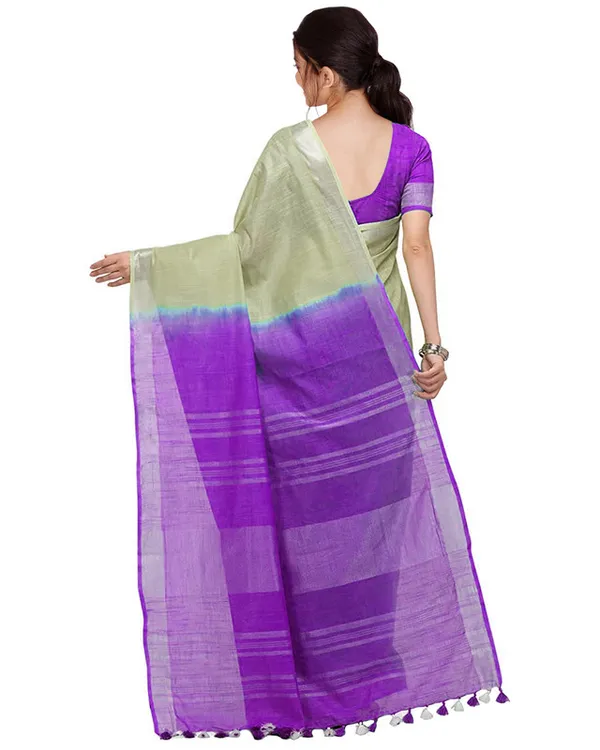 Saplin_Tan_&_French_Violet_women's_Bhagalpuri_Handloom_Pure_Cotton_Two_Dye_Saree_With_Running_Unstitched_Blouse_Piece