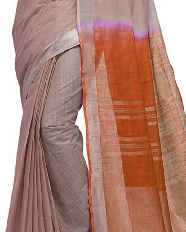 Whiskey_Tan_&_Mohangni_Orange_women's_Bhagalpuri_Handloom_Pure_Cotton_Two_Dye_Saree_With_Running_Unstitched_Blouse_Piece