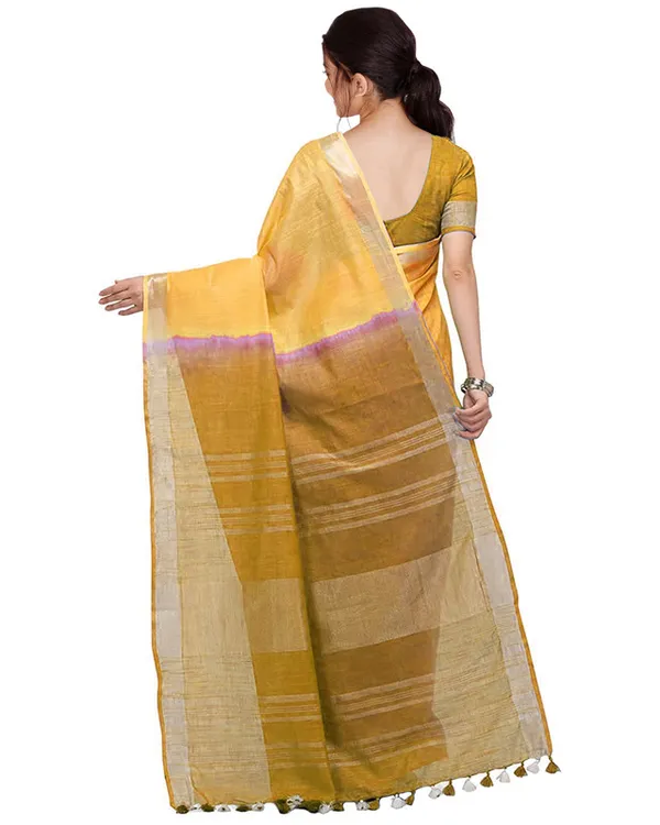 Yellow_&_Golden_Brown_women's_Bhagalpuri_Handloom_Pure_Cotton_Two_Dye_Saree_With_Running_Unstitched_Blouse_Piece