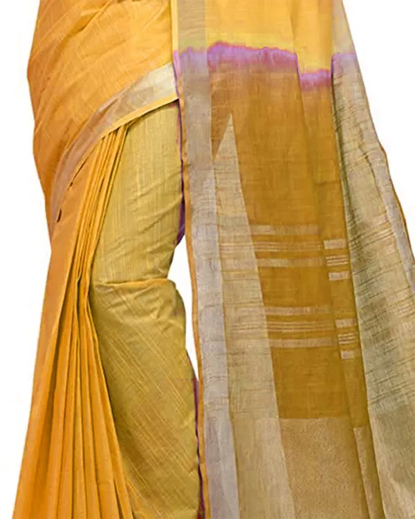 Yellow_&_Golden_Brown_women's_Bhagalpuri_Handloom_Pure_Cotton_Two_Dye_Saree_With_Running_Unstitched_Blouse_Piece