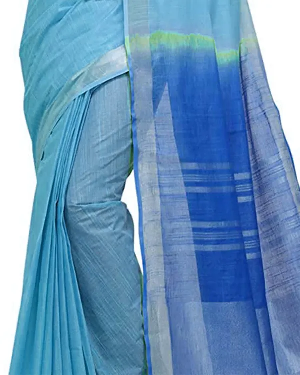 Electric_Blue_&_Azure_Cyan_women's_Handloom_Bhagalpuri_Linen_Blend_Two_Dye_Saree_With_Running_Unstitched_Blouse_Piece