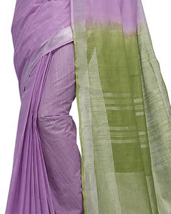 Mauve_Purple_&_Dark_Moss_women's_Handloom_Bhagalpuri_Linen_Blend_Two_Dye_Saree_With_Running_Unstitched_Blouse_Piece