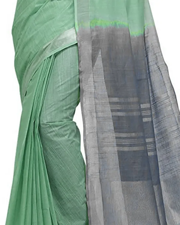 Mint_Green_&_Grey_women's_Handloom_Bhagalpuri_Linen_Blend_Two_Dye_Saree_With_Running_Unstitched_Blouse_Piece