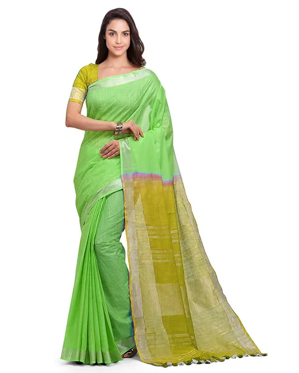 Handloom_Bhagalpuri_Linen_Blend_Two_Dye_Saree_With_Running_Unstitched_Blouse_Piece