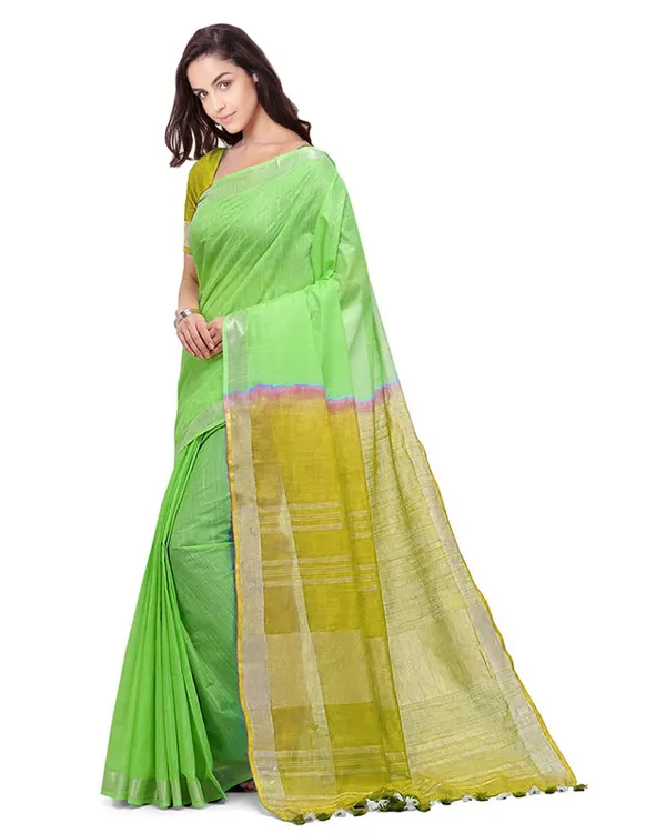 Handloom_Bhagalpuri_Linen_Blend_Two_Dye_Saree_With_Running_Unstitched_Blouse_Piece