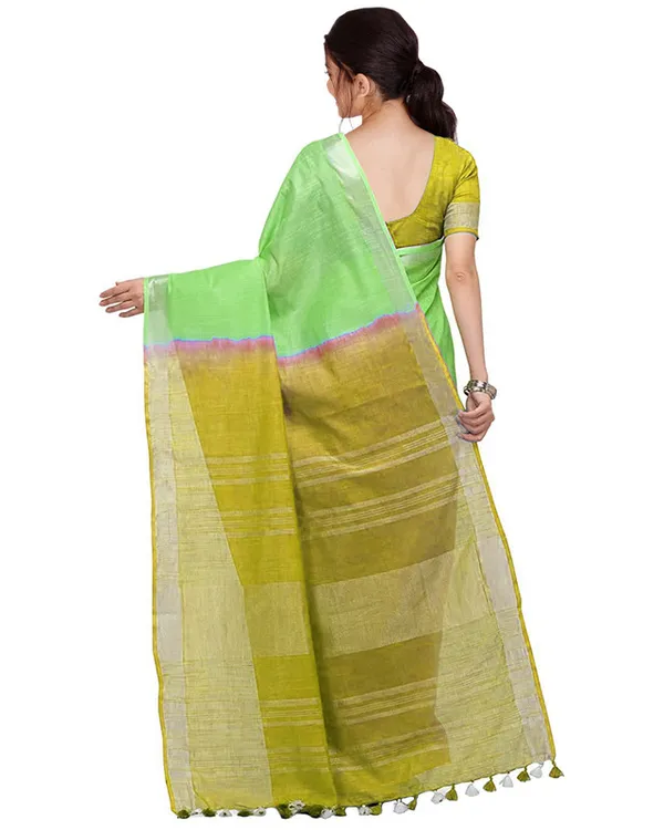 Handloom_Bhagalpuri_Linen_Blend_Two_Dye_Saree_With_Running_Unstitched_Blouse_Piece