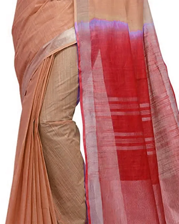 Persian_Orange_&_Red_women's_Handloom_Bhagalpuri_Linen_Blend_Two_Dye_Saree_With_Running_Unstitched_Blouse_Piece