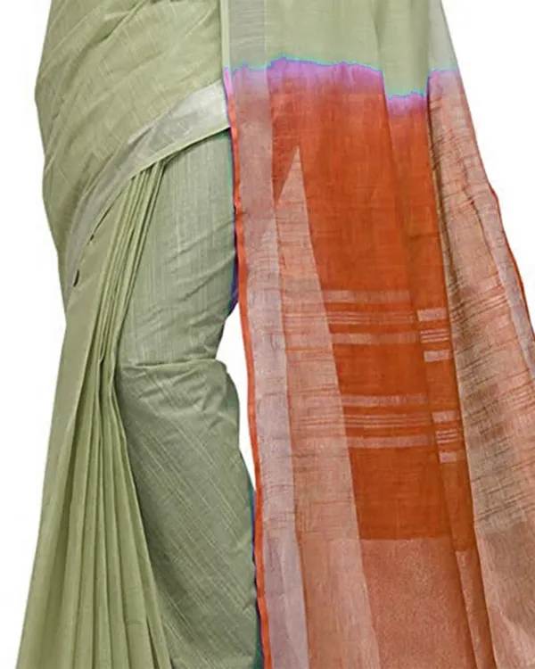 Saplin_Tan_&_Mohangni_Orange_women's_Handloom_Bhagalpuri_Linen_Blend_Two_Dye_Saree_With_Running_Unstitched_Blouse_Piece